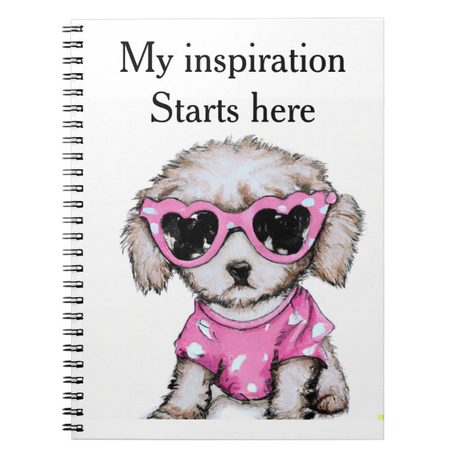Cuaderno Popo de Poodle con gafas rosadas (Frente)