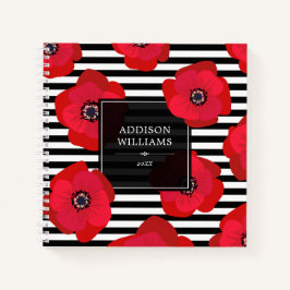 Cuaderno Poppies rojos y franjas negras - Nombre