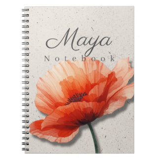 Cuaderno Poppy Floral Notebook Name | Red Flower Journal