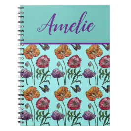 Cuaderno Poppy Poppies Red Shabby Chic Aqua Florales