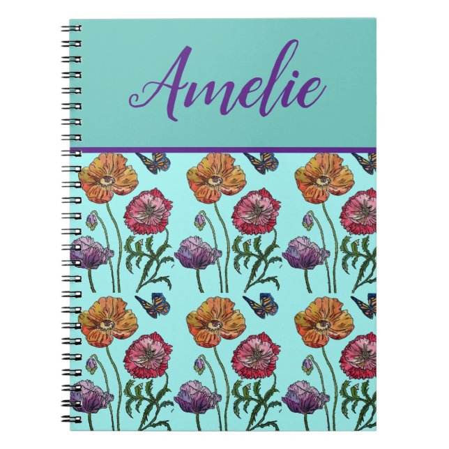 Cuaderno Poppy Poppies Red Shabby Chic Aqua Florales (Frente)