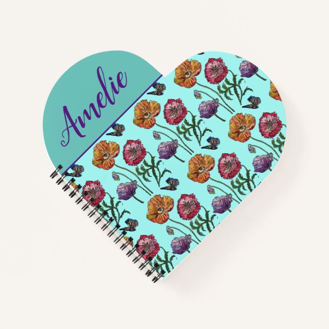 Cuaderno Poppy Poppies Red Shabby Chic Aqua Florales (Anverso)