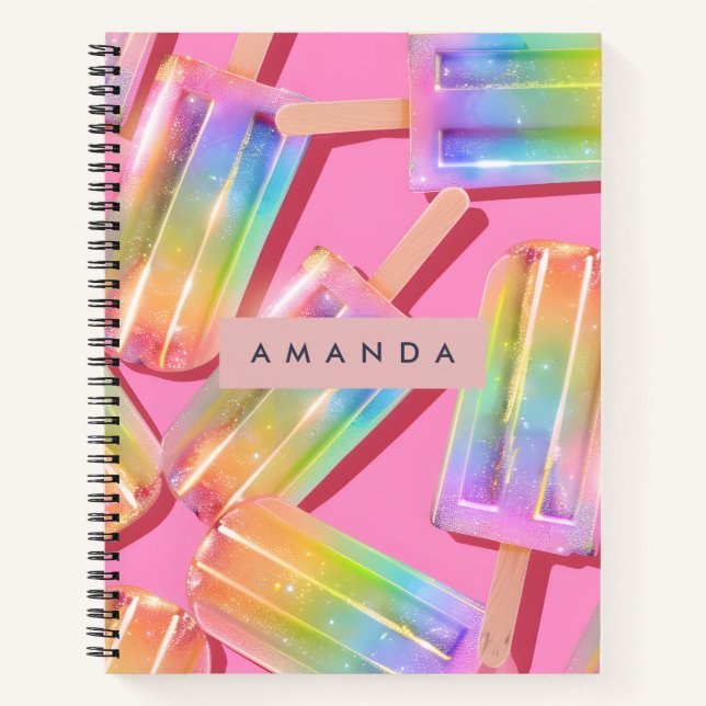 Cuaderno Popsicle de Brillo de Arcoíris Personalizado Soñad (Anverso)