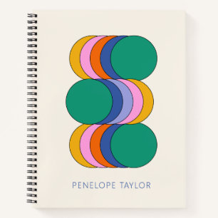 Cuaderno Portada de arte geométrico retro moderno con nombr