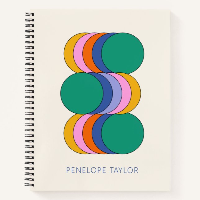 Cuaderno Portada de arte geométrico retro moderno con nombr (Anverso)