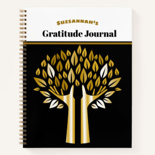 Cuaderno Portada de gratitud con bokeh dorado y negro