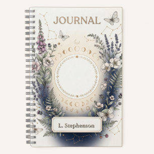 Cuaderno Portada de Revista Botánica Celestial con Fases Lu