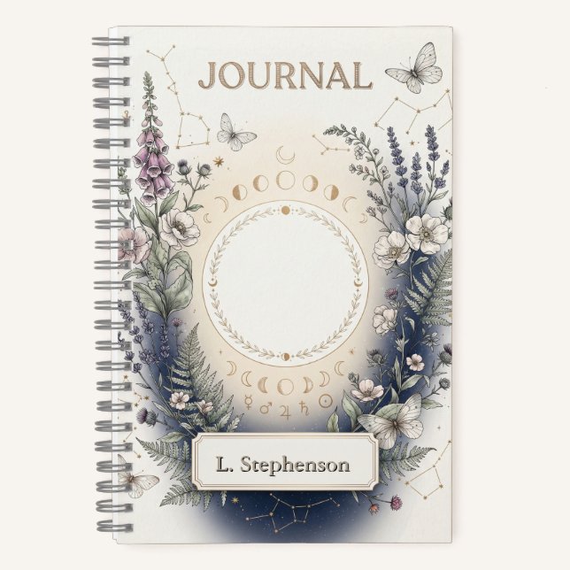 Cuaderno Portada de Revista Botánica Celestial con Fases Lu (Anverso)