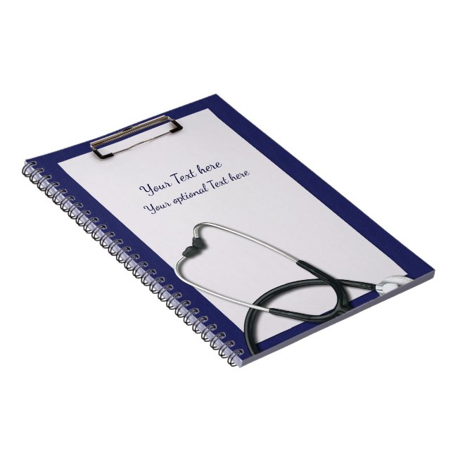 Cuaderno Portapapeles azul médico con Stethoscope (Lado Derecho)