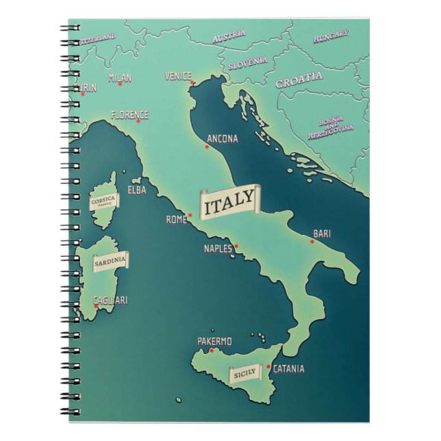Cuaderno Portapapeles Clásico Del Mapa De Italia (Frente)