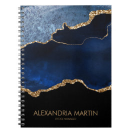 Cuaderno Portapapeles de mármol dorado azul marino moderno
