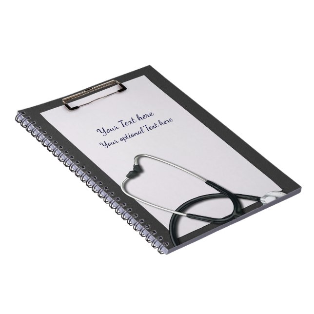Cuaderno Portapapeles gris médico con estetoscopio (Lado Derecho)