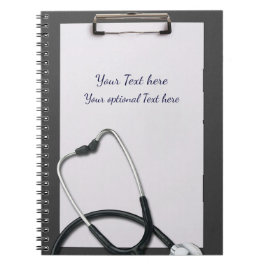 Cuaderno Portapapeles gris médico con estetoscopio
