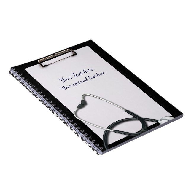 Cuaderno Portapapeles negro médico con estetoscopio (Lado Derecho)