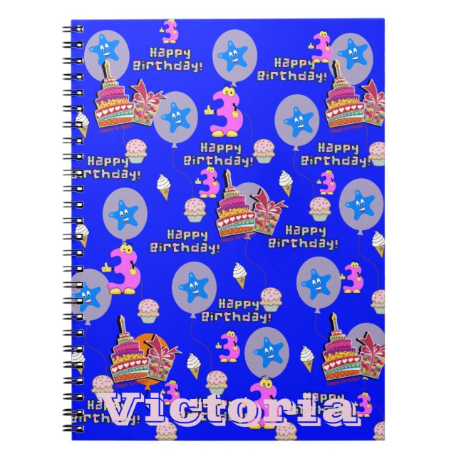 Cuaderno Portátil, #3 Happy 3Birthday Notes Blue (Frente)