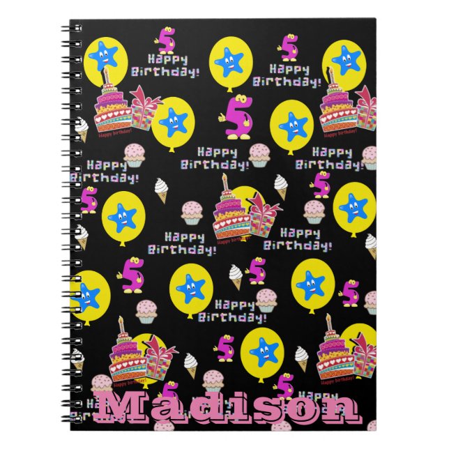 Cuaderno Portátil, #5 Happy 5Birthday Notes Black (Frente)