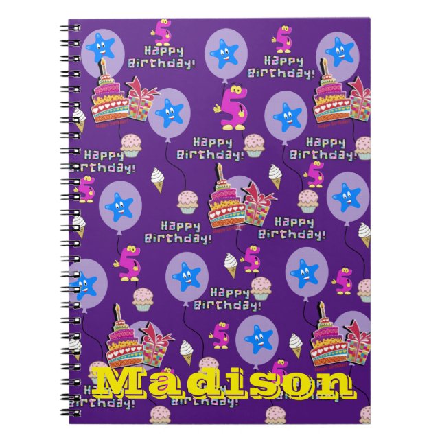 Cuaderno Portátil, #5 Happy 5Birthday Notes Purple (Frente)