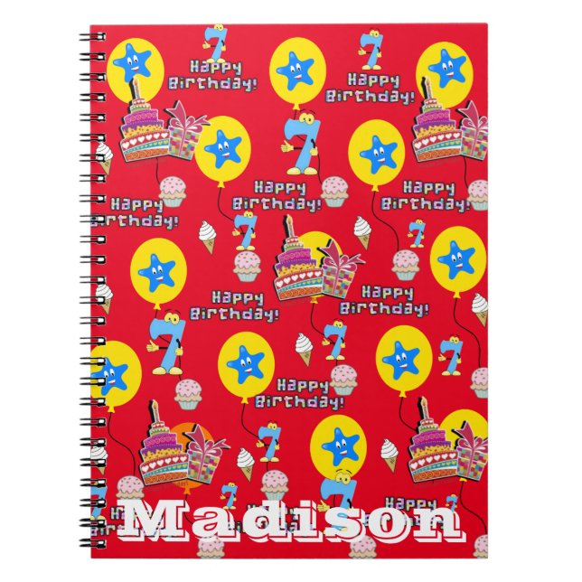 Cuaderno Portátil, #7 Happy 7Birthday Notes Red (Frente)