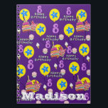 Cuaderno Portátil, #8 Happy 8th Birthday Notes Purple<br><div class="desc">¡Organízate como es debido con un cuaderno personalizado!Imprime tus imágenes y texto en la portada y presume de estilo al mismo tiempo que te aseguras de mantener tus notas y compromisos importantes siempre a mano.</div>