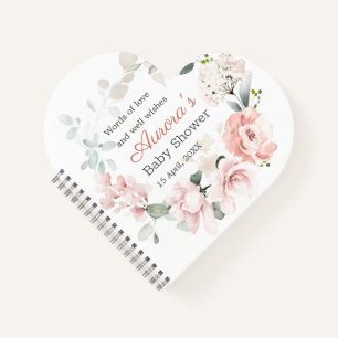 Cuaderno Portátil Baby Shower de follaje verde de rosas ros