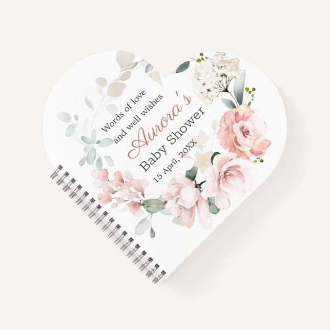 Cuaderno Portátil Baby Shower de follaje verde de rosas ros (Anverso)