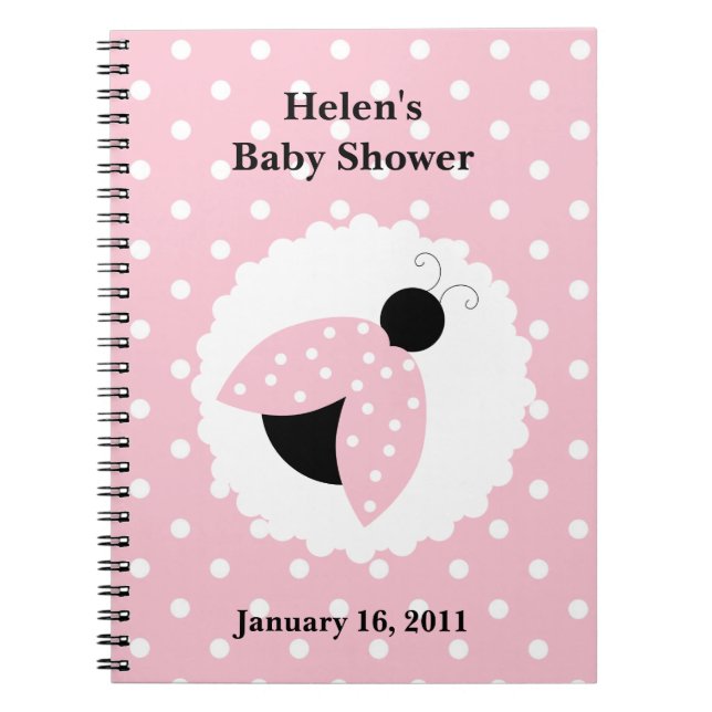 Cuaderno Portátil Baby Shower de Pink Ladybug y Polka Dots (Frente)