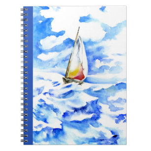 Cuaderno Portátil: barco de vela con la acuarela de las ol