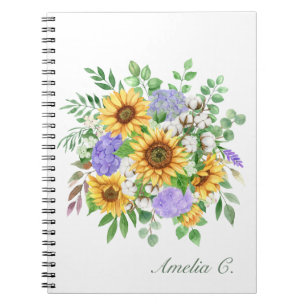 Cuaderno Portátil blanco con buquet de girasol moderno de b