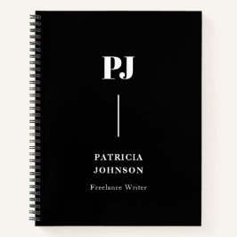 Cuaderno Portátil blanco monograma negrita negro minimalist