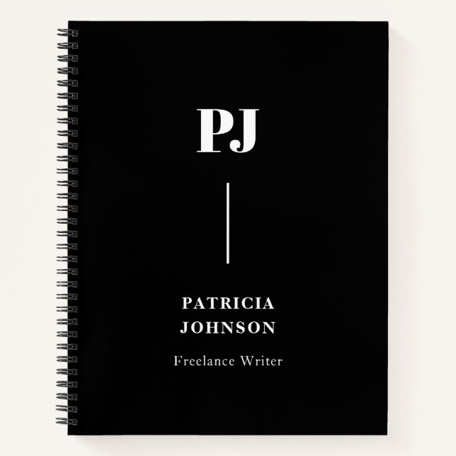 Cuaderno Portátil blanco monograma negrita negro minimalist (Anverso)
