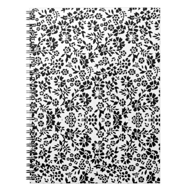 Cuaderno Portátil blanco y negro con flores. (Frente)