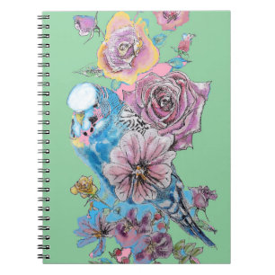 Cuaderno Portátil Blue Budgie Rosa color agua verde pájar