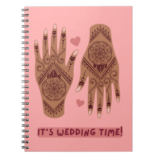 Cuaderno portátil boda con diseño de manos henna mehndi