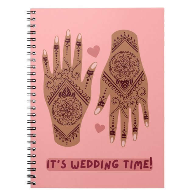 Cuaderno portátil boda con diseño de manos henna mehndi (Frente)