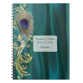 Cuaderno Portátil Boda de sábanas y plumas de pavo real ver