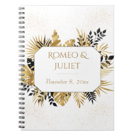 Cuaderno Portátil Boda Purpurina Floral Negro Y Oro