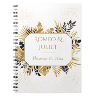 Cuaderno Portátil Boda Purpurina Floral Negro Y Oro