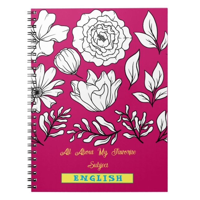 Cuaderno Portátil botánico espiral/Libro de notas rosadas (Frente)