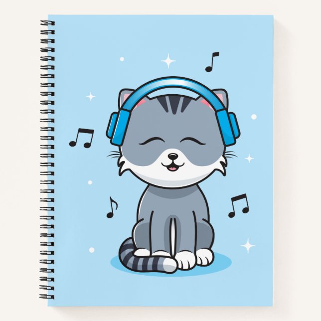 Cuaderno Portátil Cat con audífonos Bullet (8.5x11) (Anverso)
