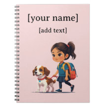Portátil chica y perro - Texto Personalizado