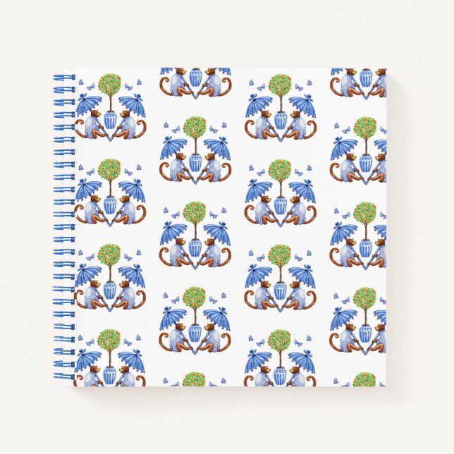 Cuaderno Portátil Chinoiserie Monos y Sombrillas Espiral (Anverso)