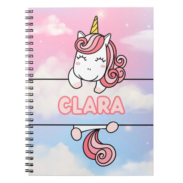 Cuaderno Portátil Clara Unicorn Girlie personalizado (Frente)