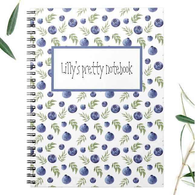 Cuaderno Portátil Con Blueberries Y Nombre De Texto Persona (Notebook with blueberries with your own text)