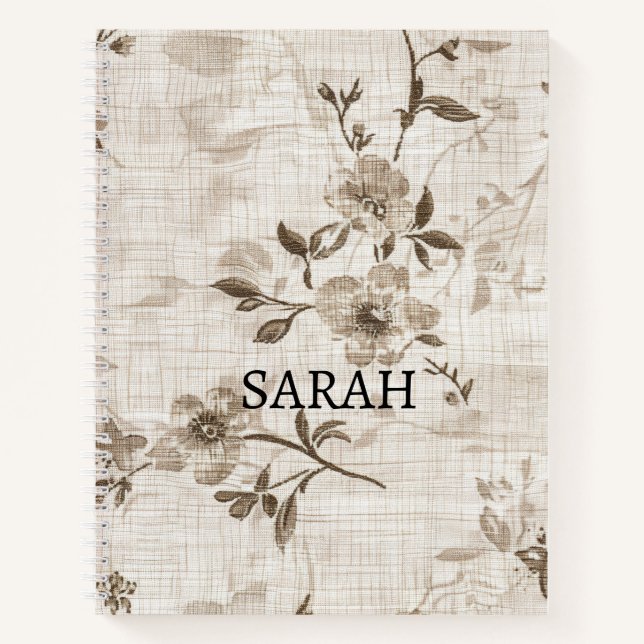 Cuaderno Portátil con diseño floral marrón (Anverso)