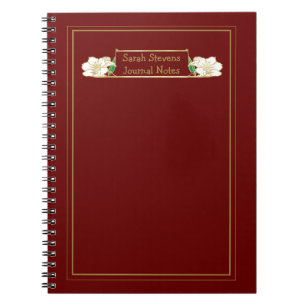 Cuaderno Portátil con floral blanco ornato con marco dorado