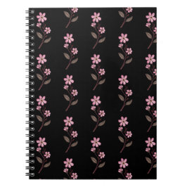 Cuaderno Portátil con flores de cerezo - Patrón negro