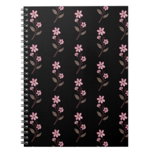 Cuaderno Portátil con flores de cerezo - Patrón negro