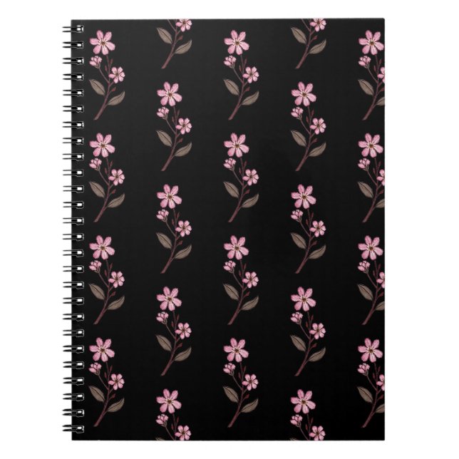 Cuaderno Portátil con flores de cerezo - Patrón negro (Frente)