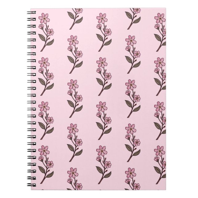 Cuaderno Portátil con flores de cerezo - Patrón rosa (Frente)