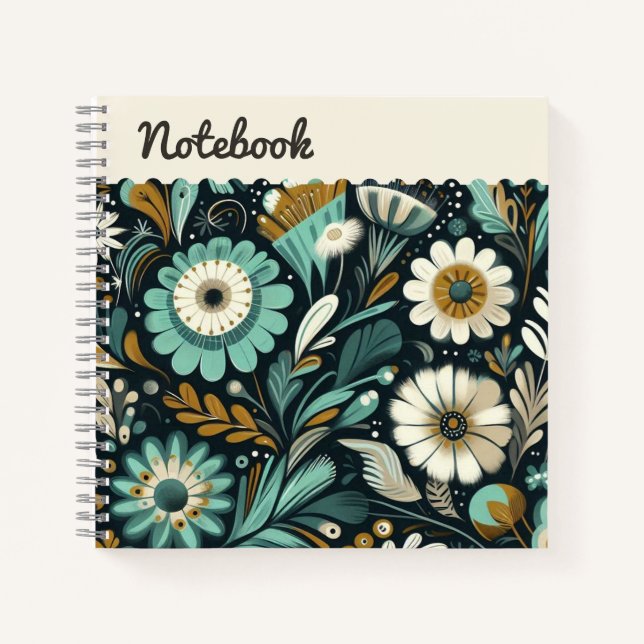 Cuaderno Portátil con flores silvestres y pájaros de primer (Anverso)
